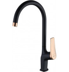 Смеситель Lemark Bronx LM3705BLR для кухонной мойки, черный/золото, однорычажный, высота излива 28 см