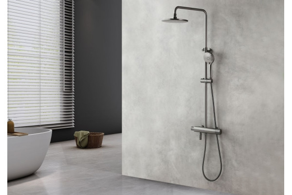 Душевая стойка Lemark Bronx LM3772GM c термостатом, графит, цвет сталь, штанга 161.5 см