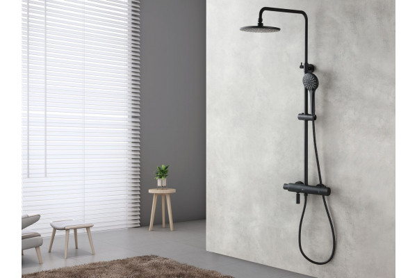 Душевая стойка Lemark Bronx LM3772BL c термостатом, черная, цвет черный, штанга 161.5 см
