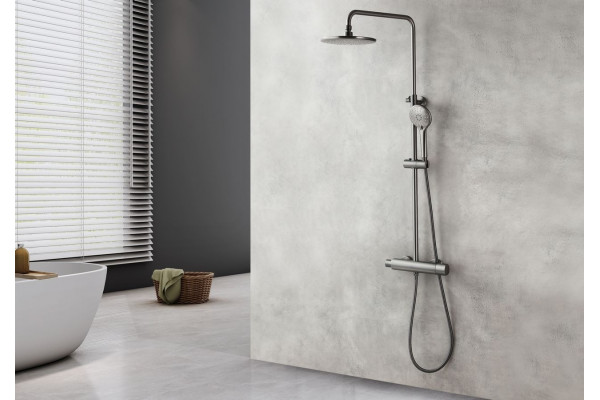 Душевая стойка Lemark Bronx LM3770GM c термостатом, графит, цвет сталь, штанга 161.5 см