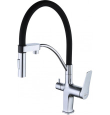 Смеситель Lemark Comfort LM3074C для кухонной мойки, хром/черный, однорычажный, высота излива 20.6 см