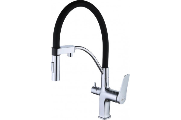Смеситель Lemark Comfort LM3074C для кухонной мойки, хром/черный, однорычажный, высота излива 20.6 см