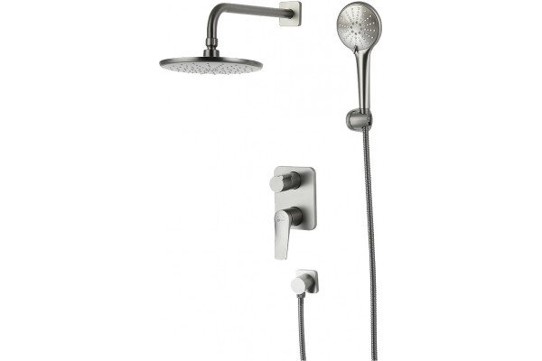Душевой комплект Lemark Bronx LM3729GM С ВНУТРЕННЕЙ ЧАСТЬЮ, графит, цвет сталь, шланг металлический 200 см