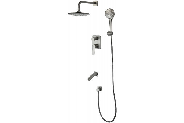 Душевой комплект Lemark Bronx LM3722GM С ВНУТРЕННЕЙ ЧАСТЬЮ, графит, цвет сталь, шланг металлический 200 см