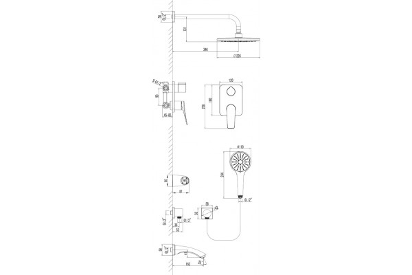 Душевой комплект Lemark Bronx LM3722GM С ВНУТРЕННЕЙ ЧАСТЬЮ, графит, цвет сталь, шланг металлический 200 см