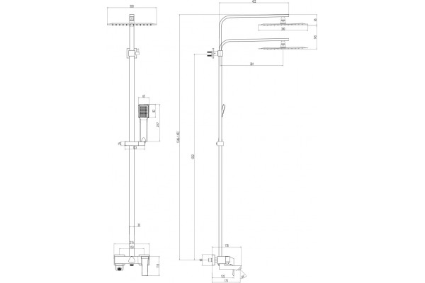 Душевая стойка Lemark Unit LM4562C хром, штанга 159.2 см, шланг металлический 150 см
