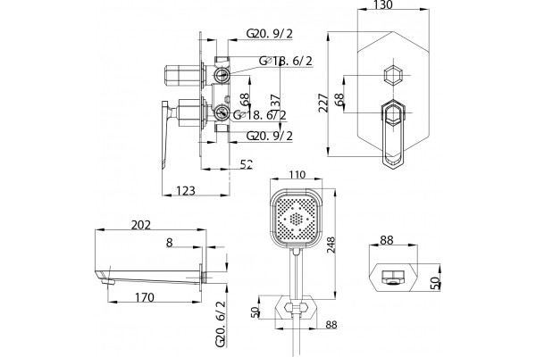Душевой комплект Lemark Prizma LM3922C С ВНУТРЕННЕЙ ЧАСТЬЮ хром, шланг металлический 200 см