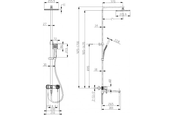 Душевая стойка Lemark Tropic LM7004CS хром, штанга 170 см, шланг двойная оплетка, металлический 150 см