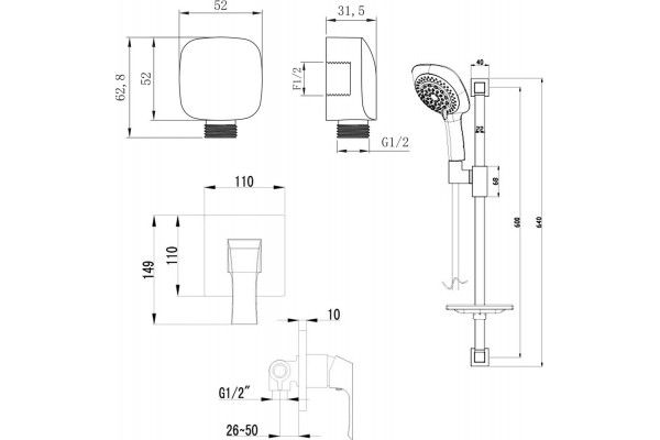 Душевой комплект Lemark Unit LM4523C + LM8068C + LM8085C хром