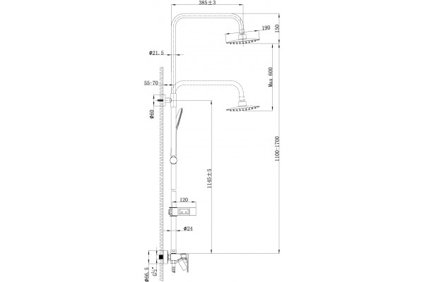 Душевая стойка Lemark Tropic LM7002C хром, штанга 170 см, шланг 150 см