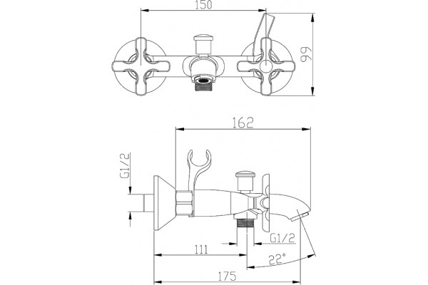 Смеситель Lemark Duetto LM5712C для ванны с душем, двухвентильный, хром