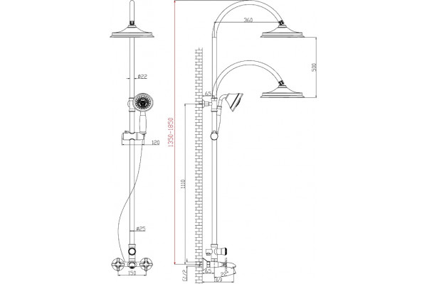 Душевая стойка Lemark Duetto LM5762C хром, штанга 185 см, шланг 150 см