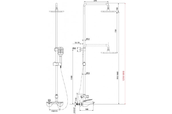 Душевая стойка Lemark Bellario LM6862C штанга 181 см, шланг 150 см, 3 режима