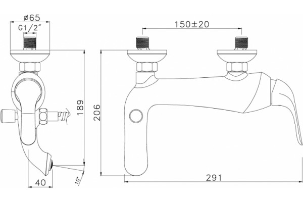 Смеситель Lemark Swan LM5402BG для ванны с душем, однорычажный, длина излива 18.9 см