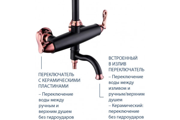 Душевая стойка Lemark Prime LM6162BRG штанга 168 см, шланг 150 см, 3 режима