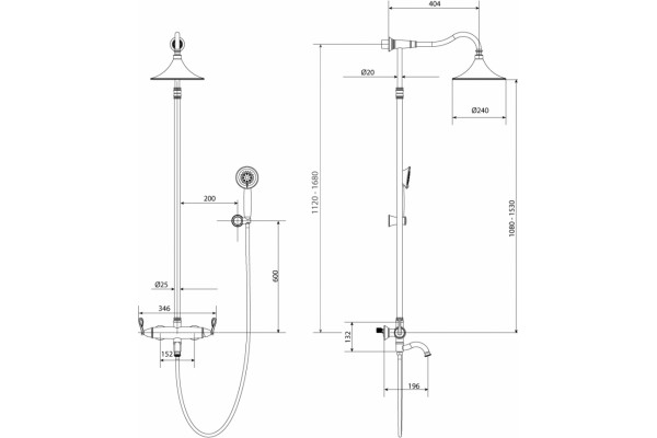 Душевая стойка Lemark Prime LM6162BRG штанга 168 см, шланг 150 см, 3 режима