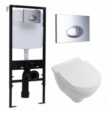 Комплект 3 в 1 инсталляция Logan H1067-1170 297674 + Унитаз подвесной Villeroy & Boch O Novo Directflush + кнопка хром в современном стиле