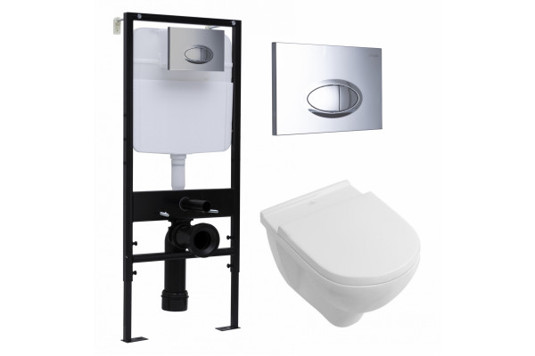 Комплект 3 в 1 инсталляция Logan H1067-1170 297674 + Унитаз подвесной Villeroy & Boch O Novo Directflush + кнопка хром в современном стиле