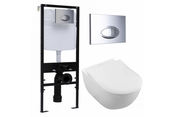Комплект 3 в 1 инсталляция Logan H1067-1170 297674 + Унитаз подвесной Villeroy & Boch Subway 2.0 5614R201 + кнопка хром в современном стиле