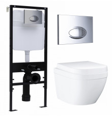 Комплект 3 в 1 инсталляция Logan H1067-1170 297674 + Унитаз подвесной Grohe Euro Ceramic 39206000 + кнопка хром в современном стиле