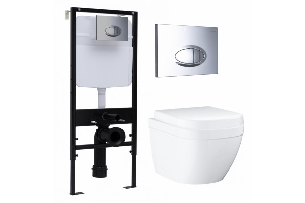 Комплект 3 в 1 инсталляция Logan H1067-1170 297674 + Унитаз подвесной Grohe Euro Ceramic 39206000 + кнопка хром в современном стиле