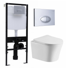Комплект 3 в 1 инсталляция Logan H1067-1170 297674 + Подвесной унитаз Cerutti Spa Adige Aria CT7837 + кнопка хром матовый в современном стиле