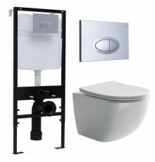 Комплект 3 в 1 инсталляция Logan H1067-1170 297674 + Унитаз подвесной Ceramica Nova Forma CN3009 + кнопка хром матовый в современном стиле