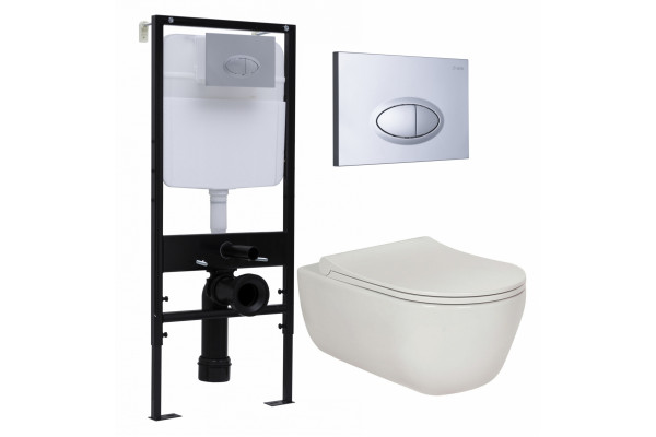 Комплект 3 в 1 инсталляция Logan H1067-1170 297674 + Унитаз подвесной Berges Wasserhaus Ego XL 082118 + кнопка хром матовый в современном стиле
