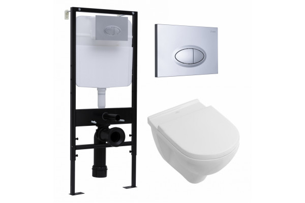 Комплект 3 в 1 инсталляция Logan H1067-1170 297674 + Унитаз подвесной Villeroy & Boch O Novo Directflush + кнопка хром матовый в современном стиле