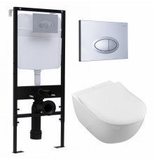 Комплект 3 в 1 инсталляция Logan H1067-1170 297674 + Унитаз подвесной Villeroy & Boch Subway 2.0 5614R201 + кнопка хром матовый в современном стиле