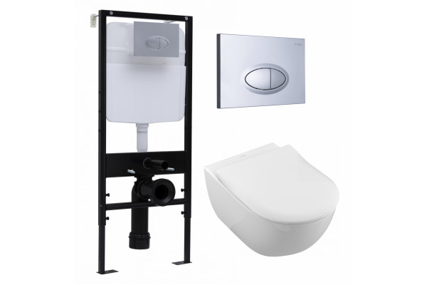 Комплект 3 в 1 инсталляция Logan H1067-1170 297674 + Унитаз подвесной Villeroy & Boch Subway 2.0 5614R201 + кнопка хром матовый в современном стиле