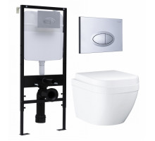 Комплект 3 в 1 инсталляция Logan H1067-1170 297674 + Унитаз подвесной Grohe Euro Ceramic 39206000 + кнопка хром матовый в современном стиле