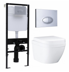 Комплект 3 в 1 инсталляция Logan H1067-1170 297674 + Унитаз подвесной Grohe Euro Ceramic 39206000 + кнопка хром матовый в современном стиле