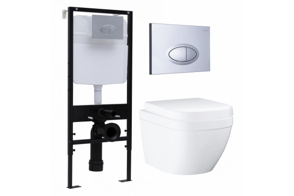 Комплект 3 в 1 инсталляция Logan H1067-1170 297674 + Унитаз подвесной Grohe Euro Ceramic 39206000 + кнопка хром матовый в современном стиле