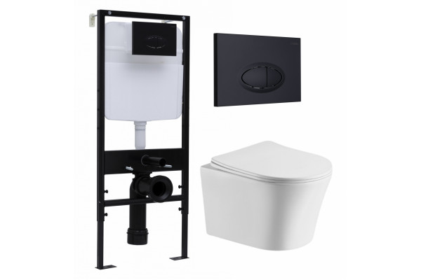 Комплект 3 в 1 инсталляция Logan H1067-1170 297674 + Подвесной унитаз Cerutti Spa Adige Aria CT7837 + кнопка черная матовая в современном стиле