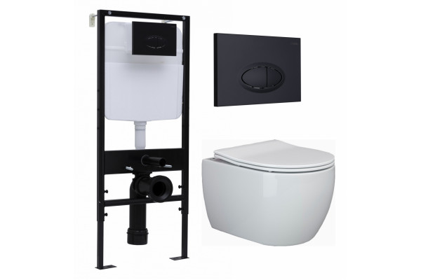 Комплект 3 в 1 инсталляция Logan H1067-1170 297674 + Унитаз подвесной Ceramica Nova Play CN3001 + кнопка черная матовая в современном стиле