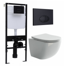 Комплект 3 в 1 инсталляция Logan H1067-1170 297674 + Унитаз подвесной Ceramica Nova Forma CN3009 + кнопка черная матовая в современном стиле