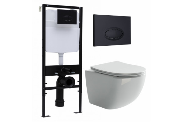 Комплект 3 в 1 инсталляция Logan H1067-1170 297674 + Унитаз подвесной Ceramica Nova Forma CN3009 + кнопка черная матовая в современном стиле