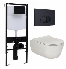 Комплект 3 в 1 инсталляция Logan H1067-1170 297674 + Унитаз подвесной Berges Wasserhaus Ego XL 082118 + кнопка черная матовая в современном стиле