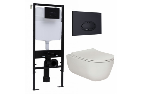 Комплект 3 в 1 инсталляция Logan H1067-1170 297674 + Унитаз подвесной Berges Wasserhaus Ego XL 082118 + кнопка черная матовая в современном стиле