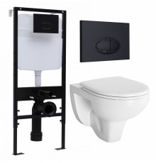 Комплект 3 в 1 инсталляция Logan H1067-1170 297674 + Унитаз подвесной Berges Wasserhaus Gamma 081105 + кнопка черная матовая в современном стиле