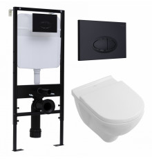Комплект 3 в 1 инсталляция Logan H1067-1170 297674 + Унитаз подвесной Villeroy & Boch O Novo Directflush + кнопка черная матовая в современном стиле