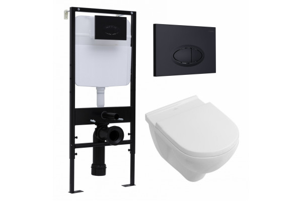 Комплект 3 в 1 инсталляция Logan H1067-1170 297674 + Унитаз подвесной Villeroy & Boch O Novo Directflush + кнопка черная матовая в современном стиле