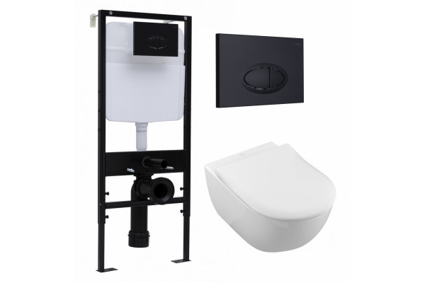 Комплект 3 в 1 инсталляция Logan H1067-1170 297674 + Унитаз подвесной Villeroy & Boch Subway 2.0 5614R201 + кнопка черная матовая в современном стиле