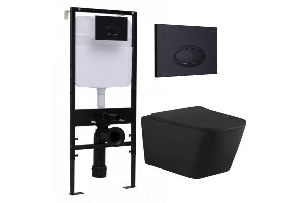 Комплект 3 в 1 инсталляция Logan H1067-1170 297674 + Унитаз подвесной Aquanet Tavr-W BW 287011 + кнопка черная матовая в современном стиле
