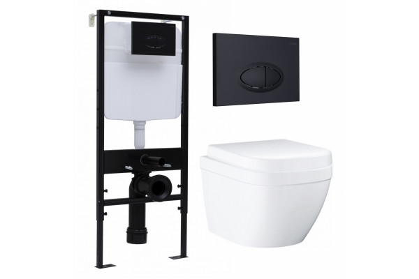 Комплект 3 в 1 инсталляция Logan H1067-1170 297674 + Унитаз подвесной Grohe Euro Ceramic 39206000 + кнопка черная матовая в современном стиле