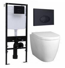 Комплект 3 в 1 инсталляция Logan H1067-1170 297674 + Унитаз подвесной BelBagno Marino + кнопка черная матовая в современном стиле