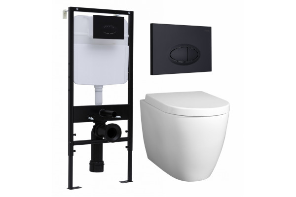 Комплект 3 в 1 инсталляция Logan H1067-1170 297674 + Унитаз подвесной BelBagno Marino + кнопка черная матовая в современном стиле