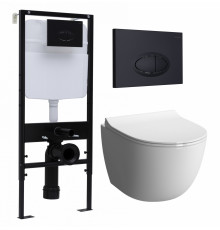 Комплект 3 в 1 инсталляция Logan H1067-1170 297674 + Унитаз подвесной VitrA Sento 7748В003-0075 + кнопка черная матовая в современном стиле