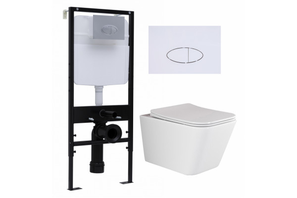 Комплект 3 в 1 инсталляция Logan H1067-1170 297674 + Унитаз подвесной Ceramica Nova Metric Rimless CN3007 + кнопка белая в современном стиле